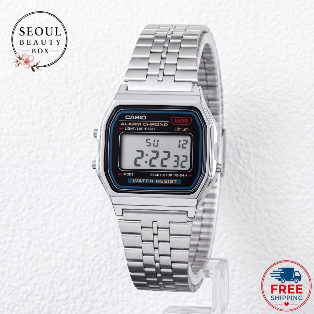 Casio A159W-N1 Vintage Digital Stainless Steel Watch Unisex 36.8mm
