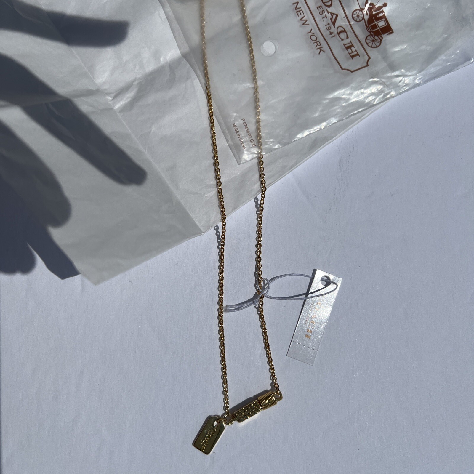 COACH Enameled SIG C 1” BAR 30” NECKLACE GOLD/PL Authentic LOGO NWT NEW