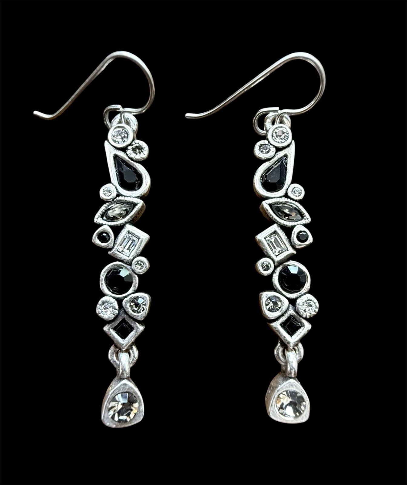 BRAND NEW Patricia Locke Silver / Black & White Crystal GRAPEVINE EARRINGS USA