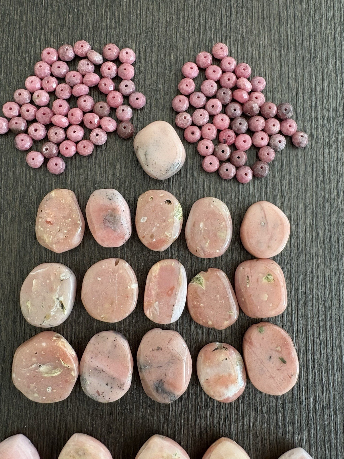 LOT of Mixed Pink Opal and Rhodonite Drops Roundelle Beads Stones Read Info