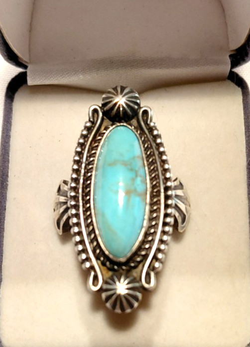 Navajo Indian Sterling Silver Turquoise Ring Size 9 Signed Calladitto