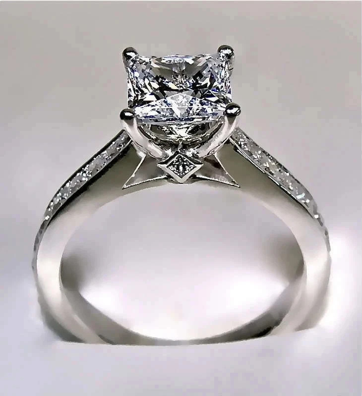 3.25Ct Princess Cut Lab Created Diamond Engagement Ring 14K White Gold Plated
