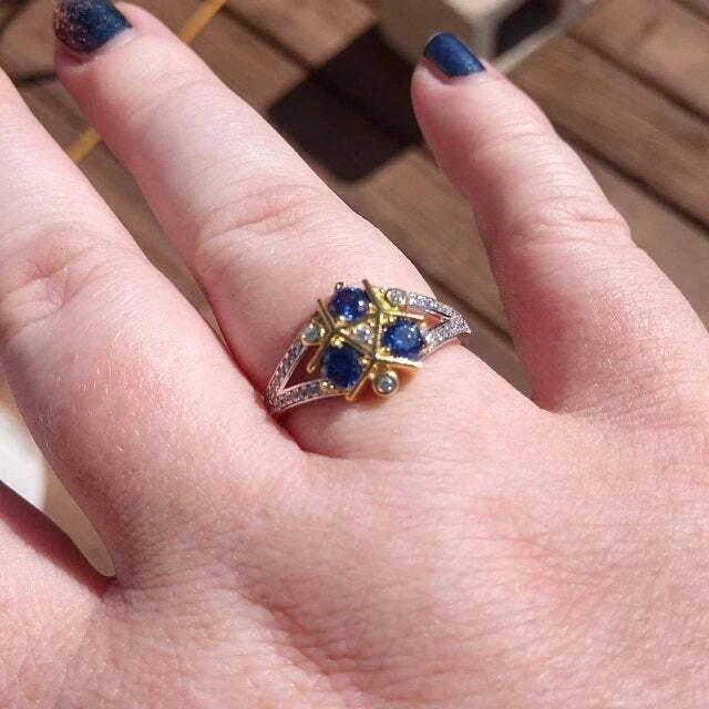 2Ct Lab Created Blue Sapphire Engagement Ring 14k Two Tone Gold Plated