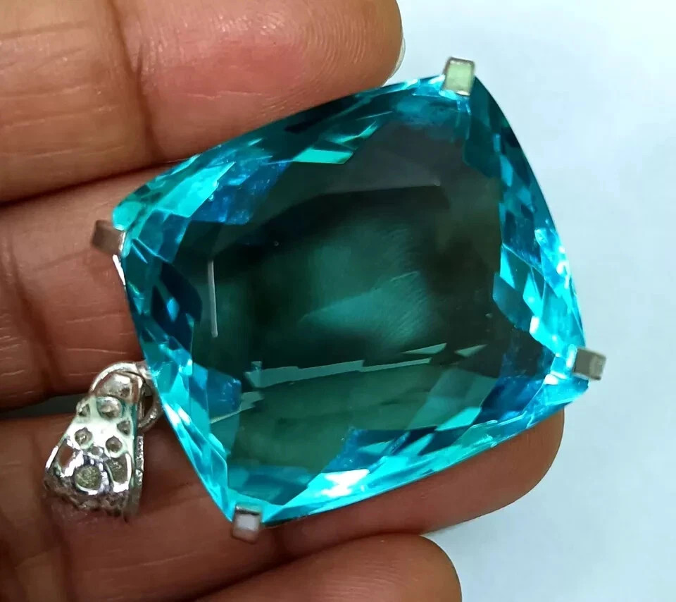 105 t+ Natural Blue Topaz 925 Solid Silver Pendant ZG Gemstone EGL Certified S04
