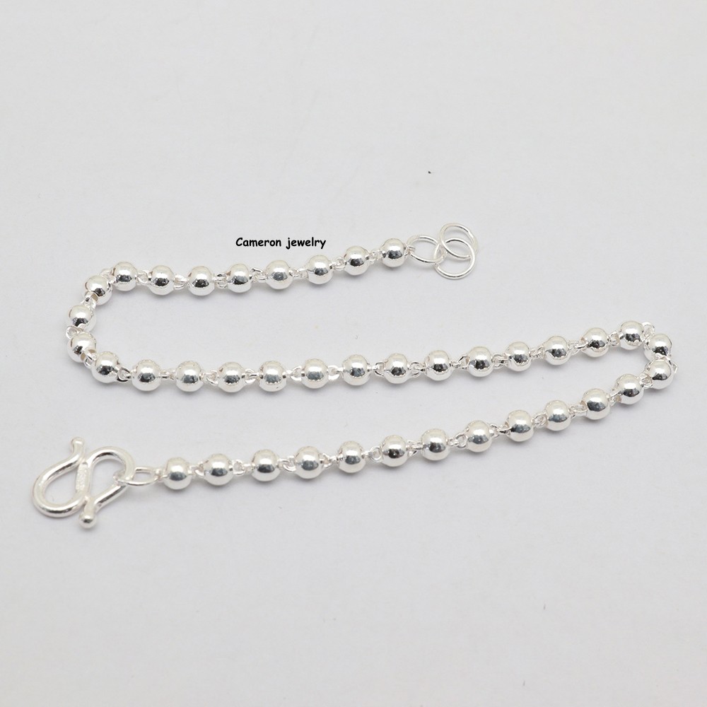 Pure S999 Fine Silver Chain 6mm Round Beads Link Bracelet 4g 7.1inch