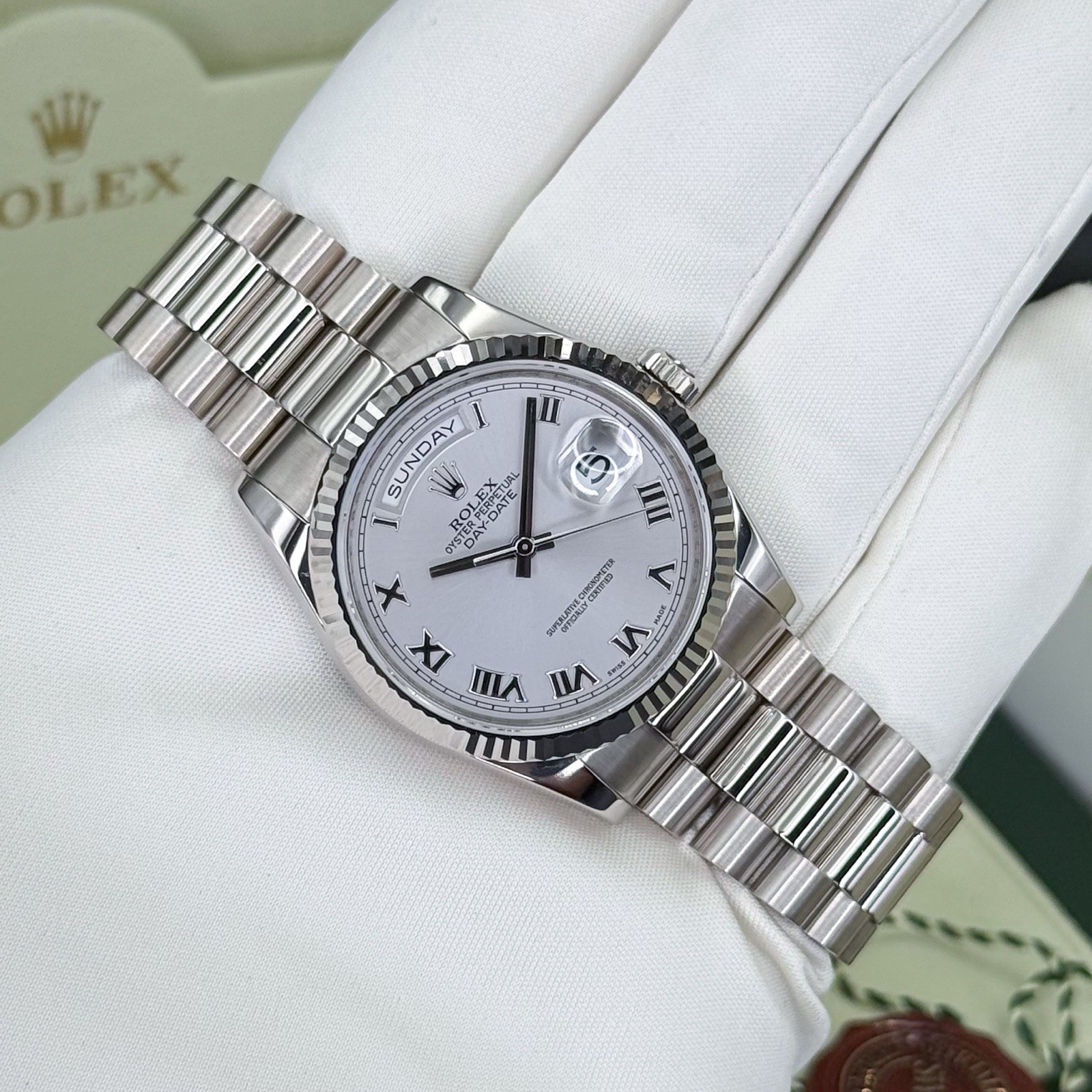 Rolex Day-Date 36 White Gold 118239 Silver Dial President Bracelet