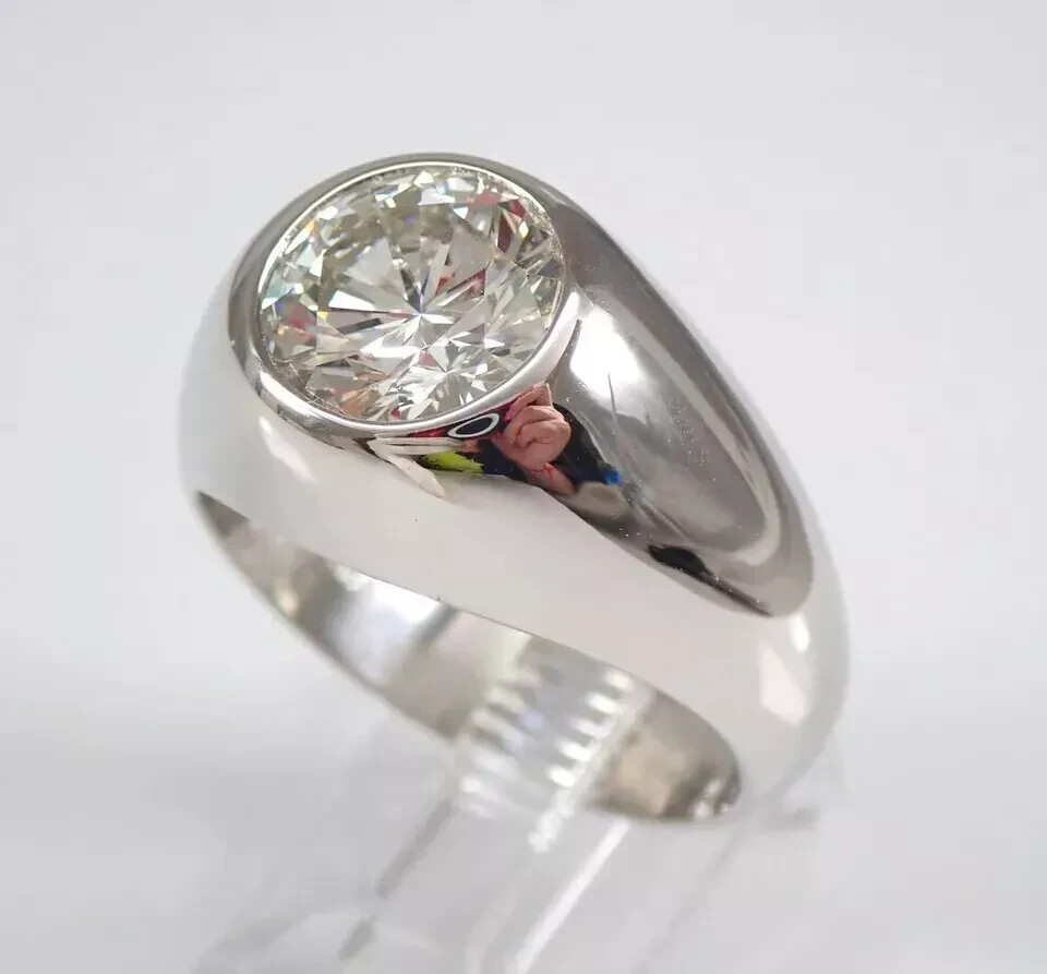 4Ct Round Moissanite Men’s Solitaire Halo Wedding Ring Real 925 Sterling Silver