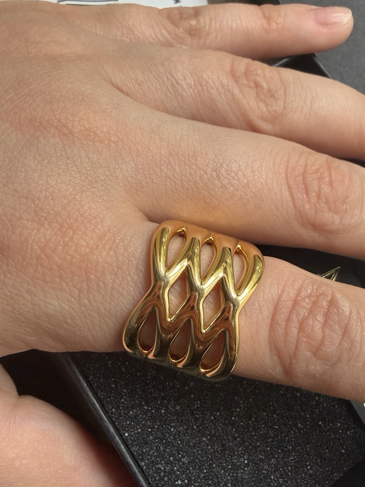 Authentic Milor 14K Gold Electroform Open Link Statement Ring – Made in Italy A