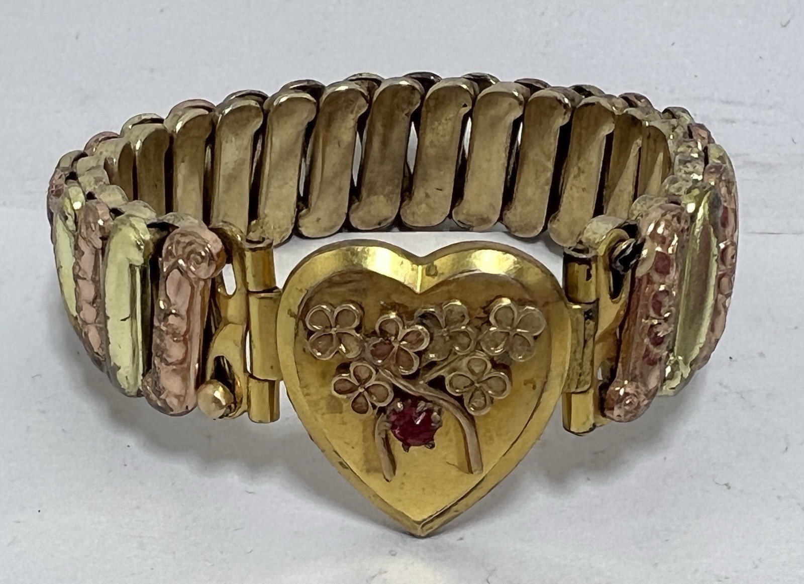 Vintage 1940s Lustern Sweetheart Sterling Silver Gold Filled Expansion Bracelet