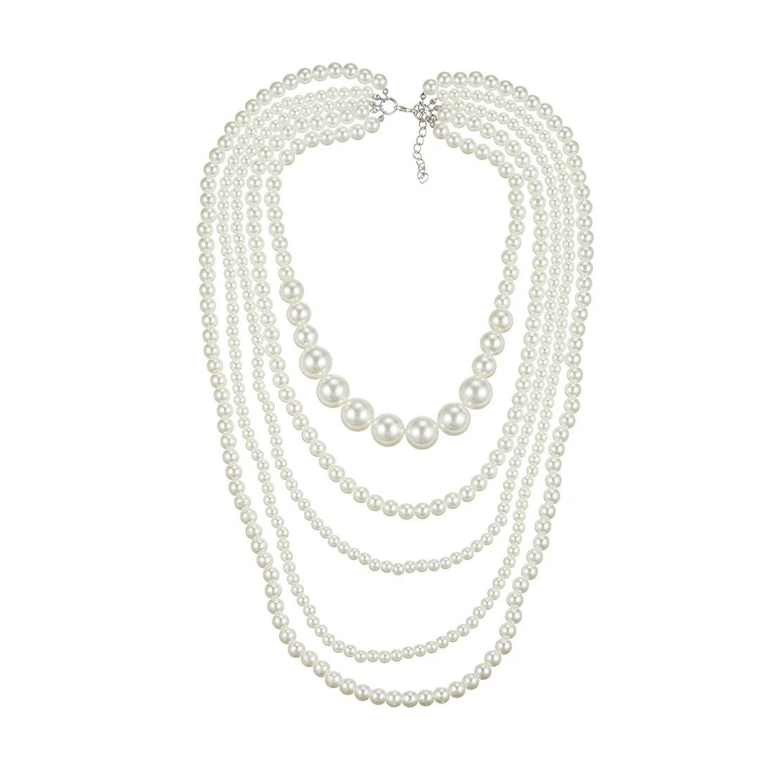 Multi Layer White Faux Pearl Statement Necklace Long Beaded Strand Wedding