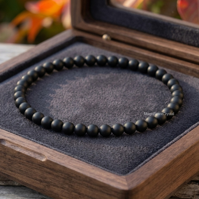 Genuine Shungite 4mm Bead Stretch Bracelet Energy Protection Healing Crystal