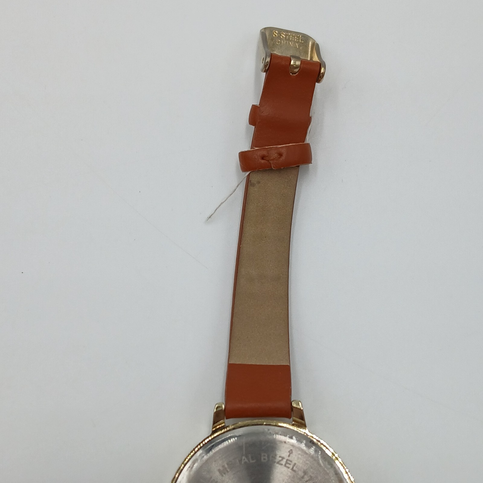 World Map Dial Watch Brown Leather 8in Strap Gold Tone Quartz Japan New Battery