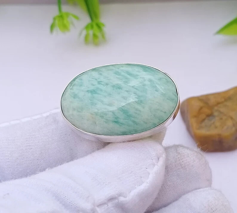 925 Sterling Silver Amazonite Oval Gemstone Ring Bohemian Ring Bridesmaid Gifts