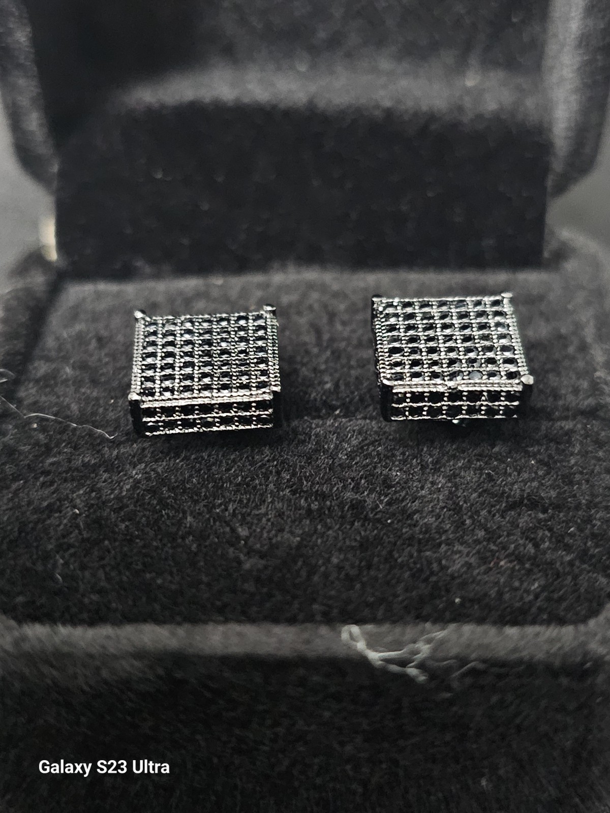 10.2mm Black Tone Metal Square Black CZs Pavé Stud Earrings-Butterfly