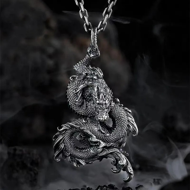 Exquisite Shining Cubic Zirconia Auspicious Dragon Pendant Necklace for Men.