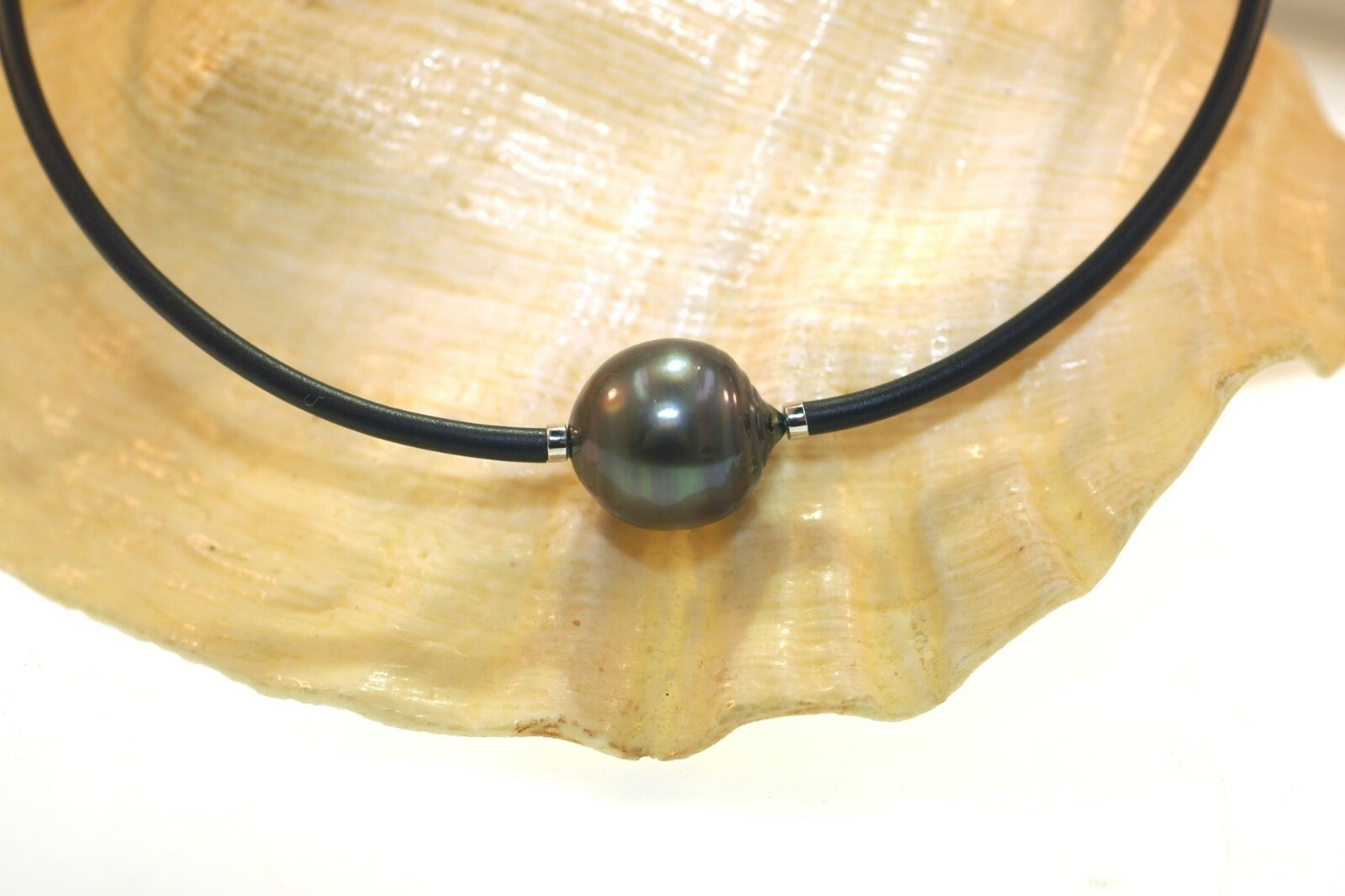 16.0MM TAHITIAN BLACK PEARL AKOYA 925 SILVER BLACK LEATHER CHOKER ADJ 16″-20″ #2