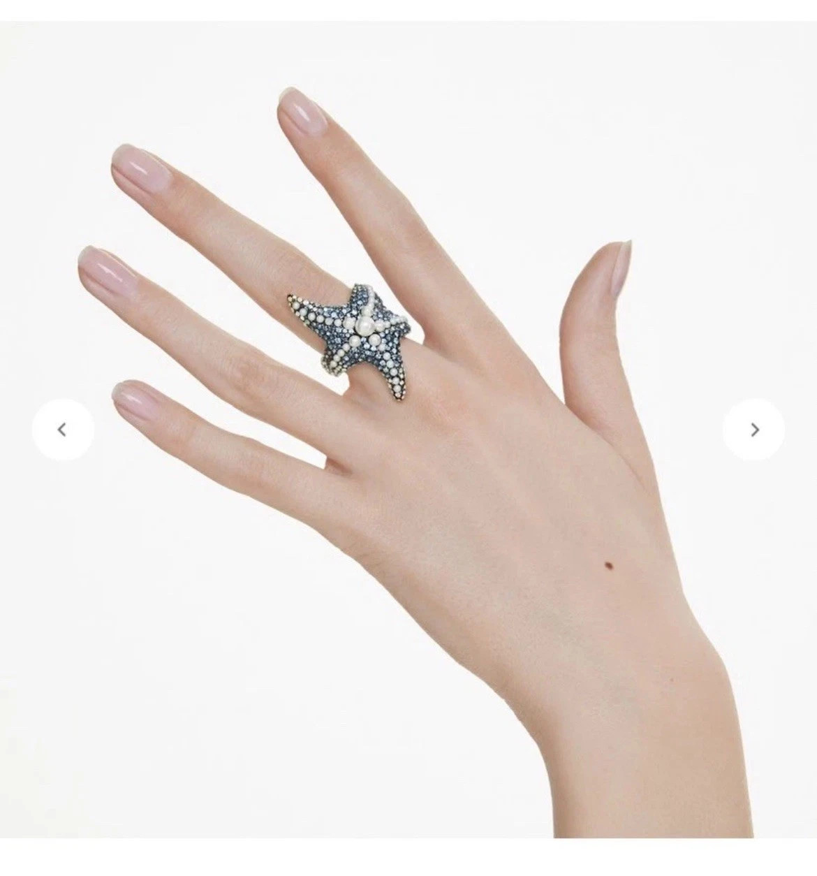 Swarovski Idyllia Starfish Cocktail Ring Multicolor Crystals Pearl Gold Tone Siz