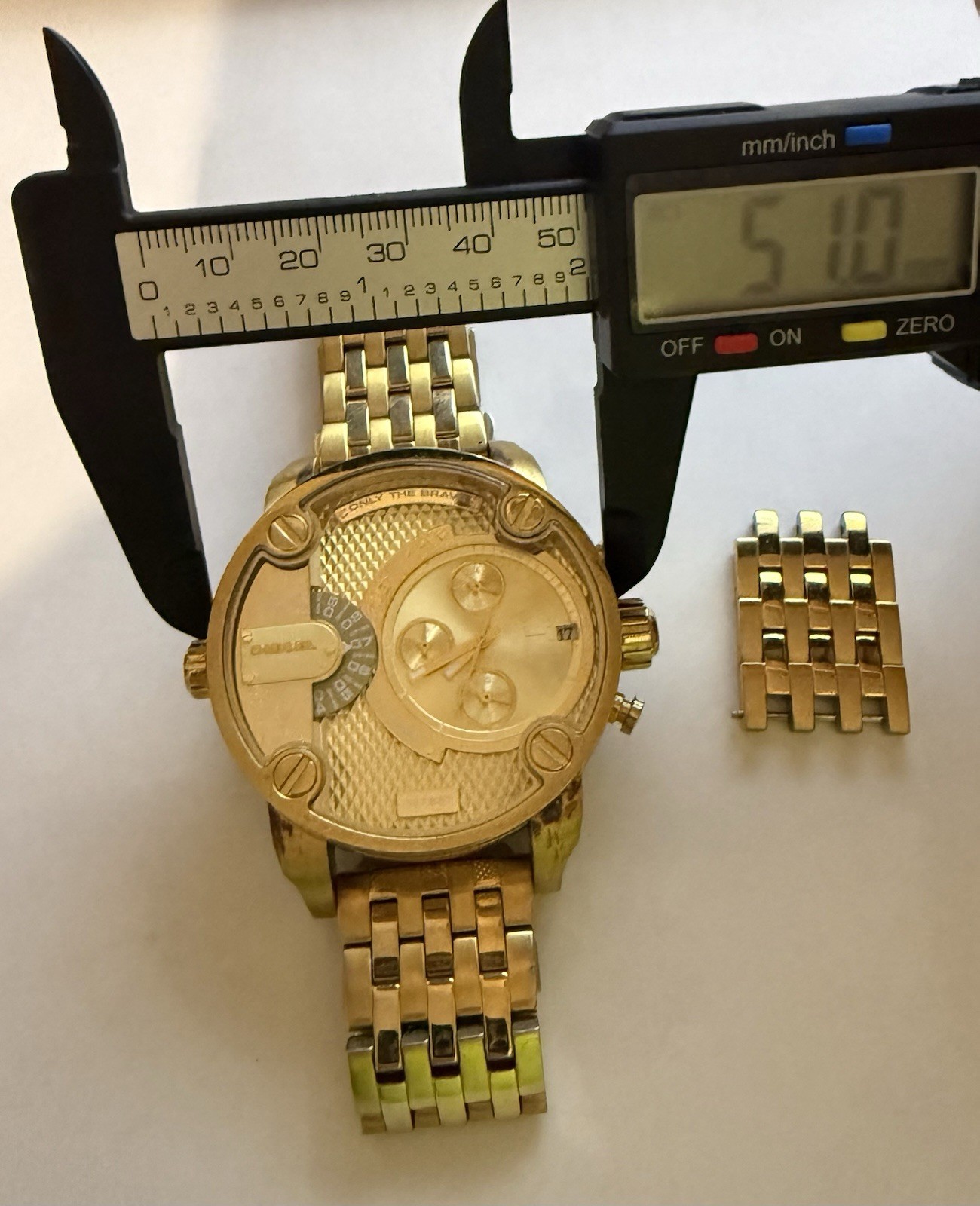 Diesel Little Daddy DZ7287 Oversized Chronograph Gold 51mm Dual Time +Links