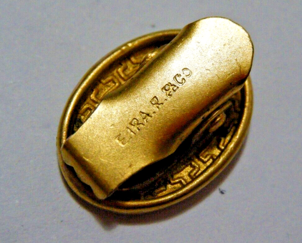 14K Victorian E. Ira Richards &Co. Tie Clothing Clip Engine Turned Blue Enamel