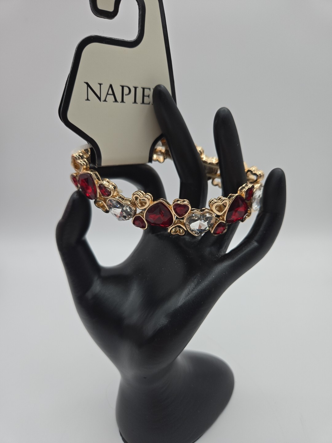 NAPIER GoldTone Red And White Heart Stretch Bracelet NWT