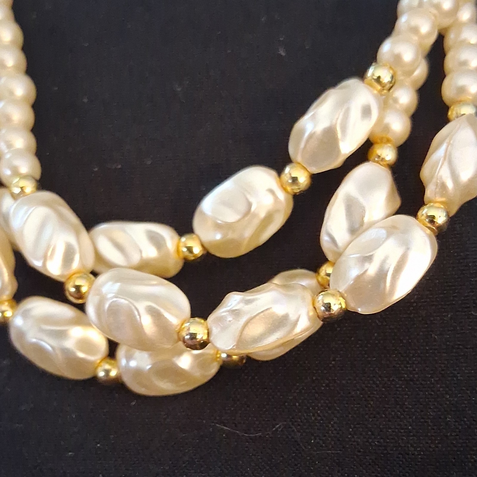 Multi-Strand White Faux Pearl Beaded Necklace Baroque Simulated Spring Ring