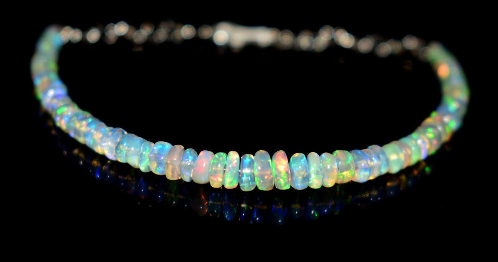 925Sterling Silver Natural Ethiopian Opal Gemstone 3to5mm Beads 6″Bracelet F1563