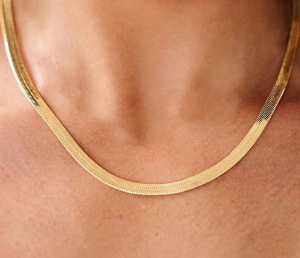 14K Plated Flat Snake Choker Necklace 16″