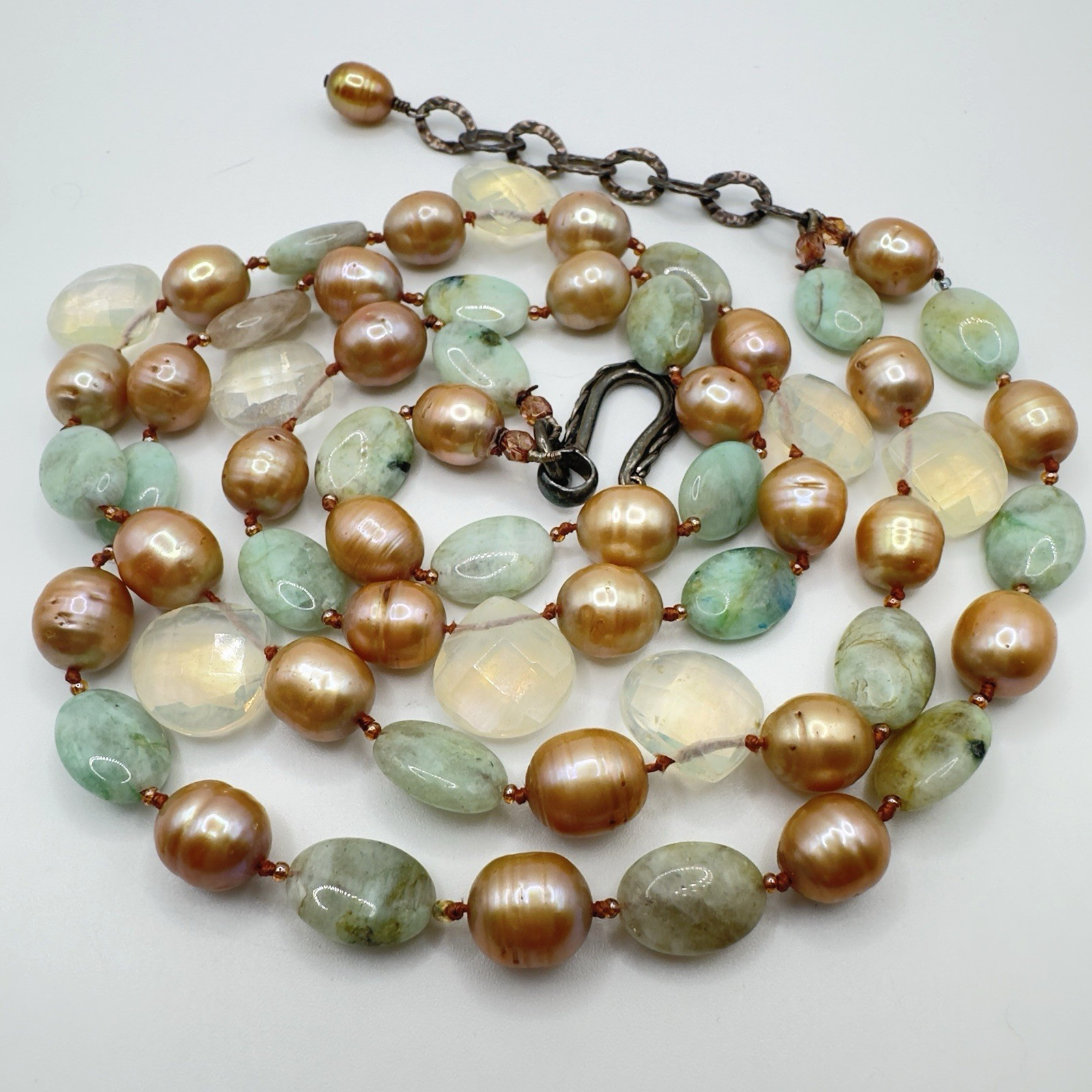 Pearl & Gemstone Necklace Double Strand Chunky Sterling Clasp Studio Stunning