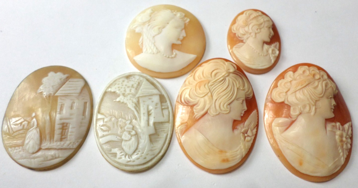 6 Vintage Loose Hand Carved Shell Women L-XL Classic Cameos 45×33 to 30x23mm
