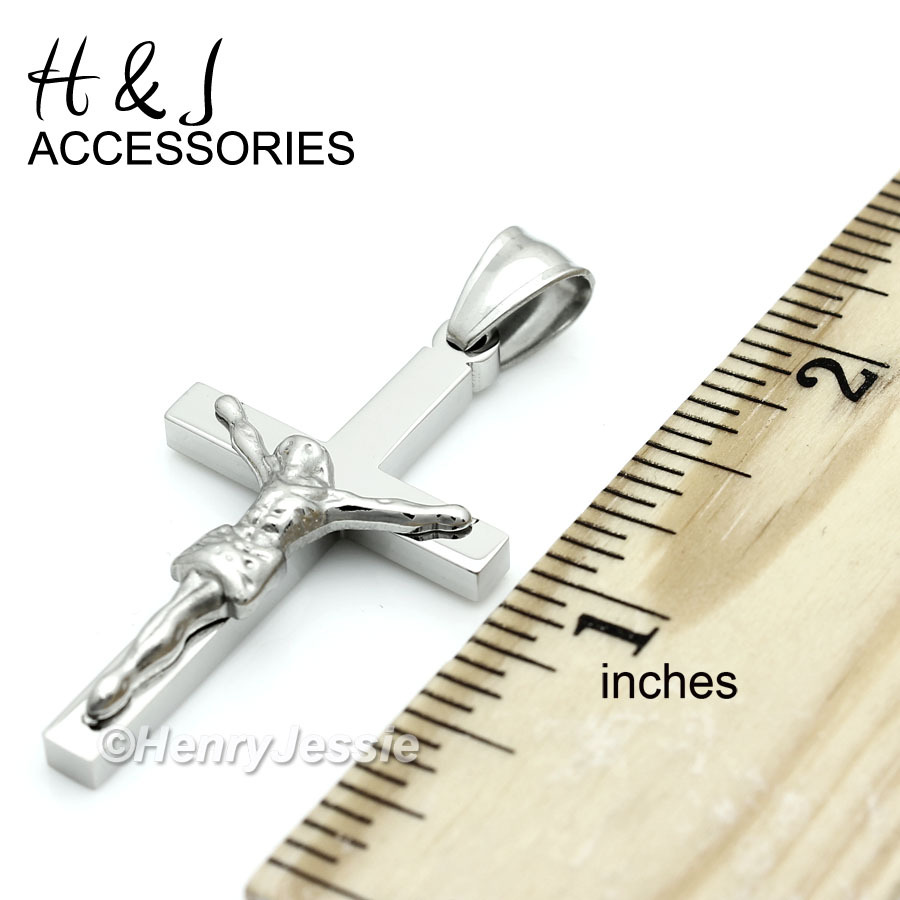 18-36″Stainless Steel 4mm Silver Figaro Link Necklace JESUS Cross Pendant*P62