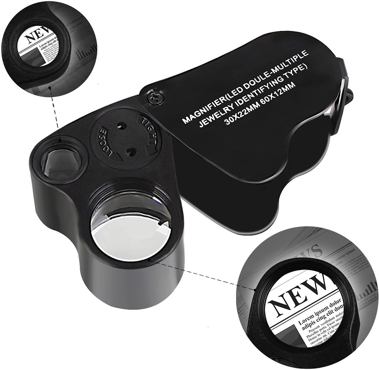 Jewelers Loupe, 2 Pack Magnifying Glass with Light, 30X 60X 90X Jewelers Loop…