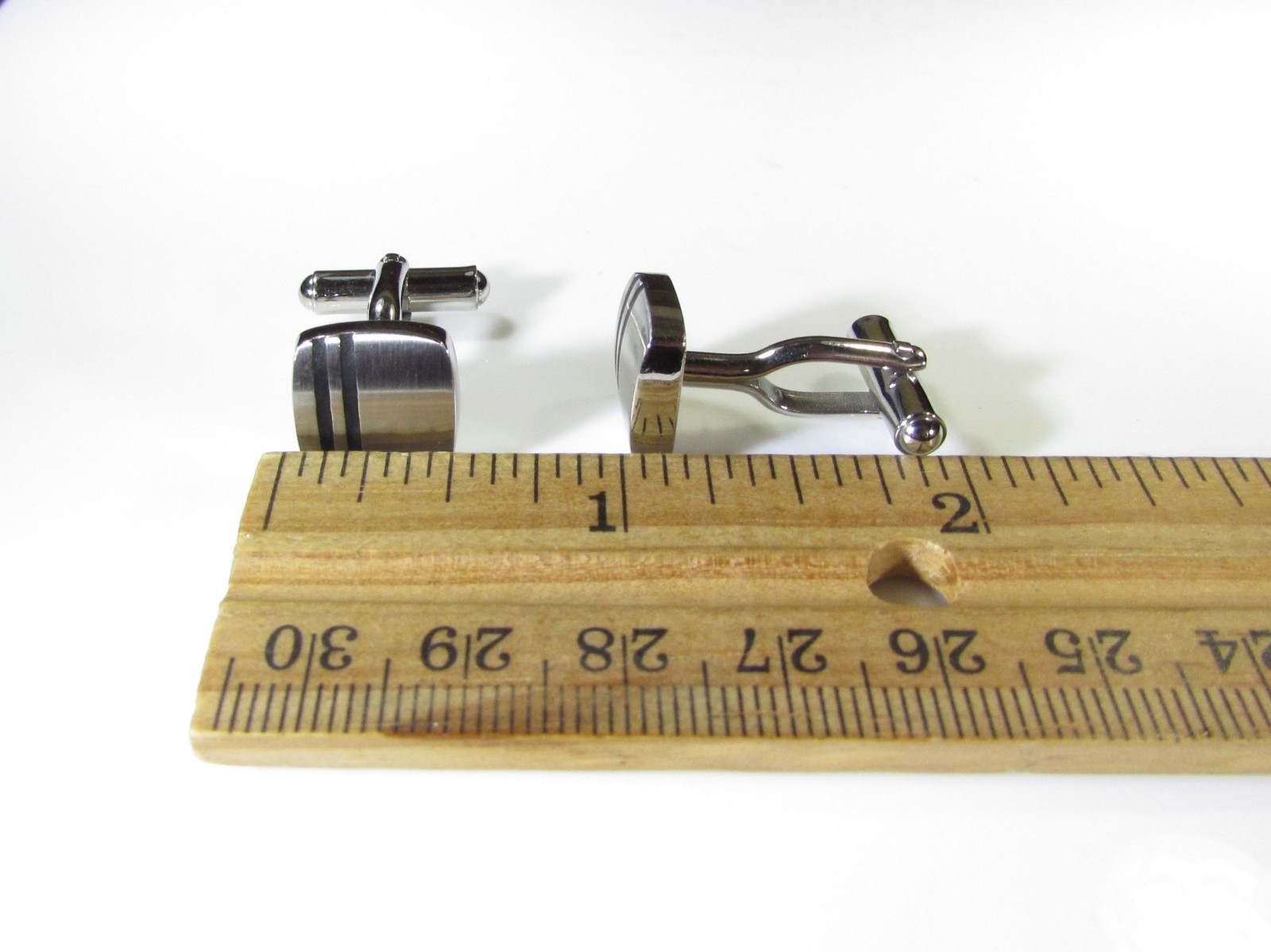 Triton Stainless Steel Cufflinks with Enamel Black Stripes