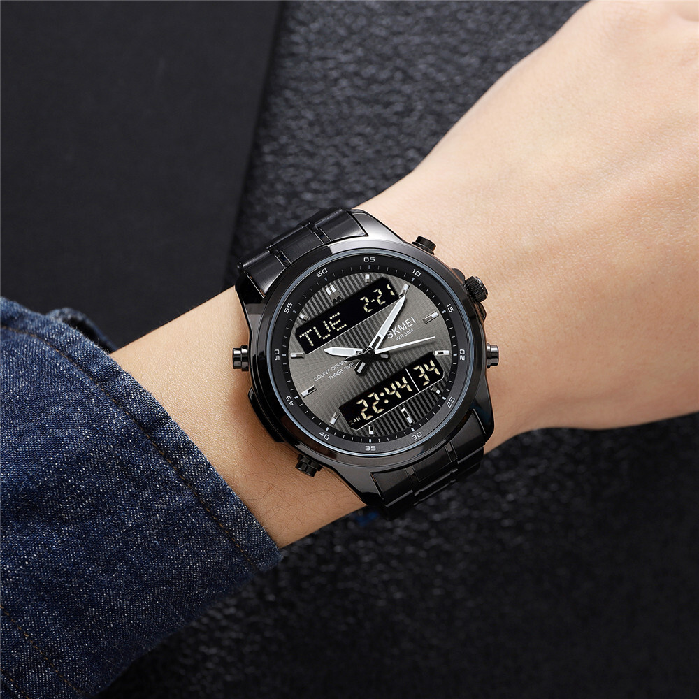 NEW Men Quartz Watch Silver Steel Digital Wristwatch Male Sport LED Watch Gifts