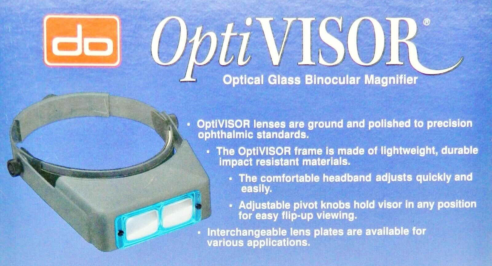 Donegan OptiVisor DA-3 Headband Magnifier Binocular 1.75X Optical Glass Lens