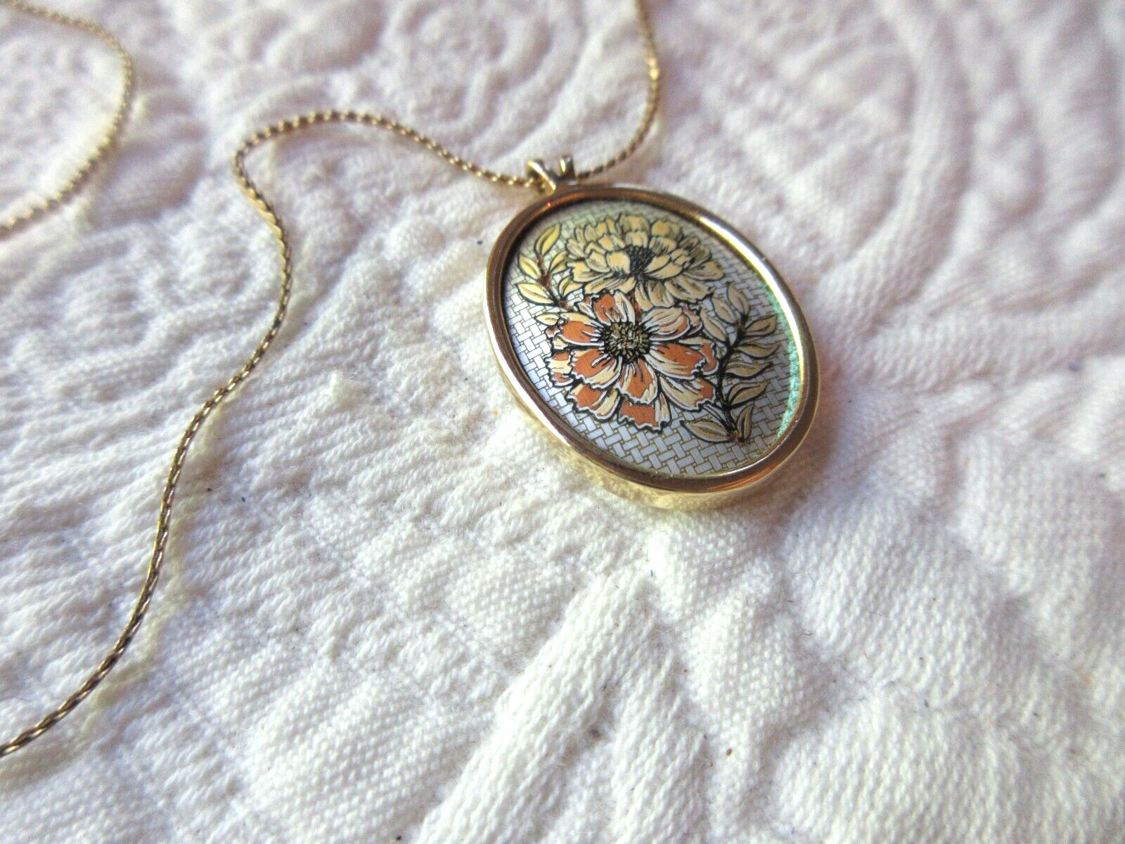 REED & BARTON DAMASCENE NECKLACE OCTOBER COSMOS PENDANT GOLD TONE KOREA 18″ NWOT