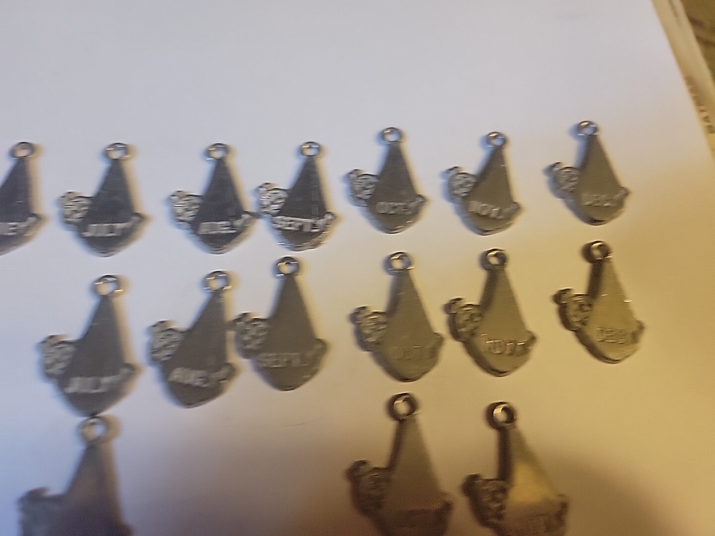 23 Metal STORK BABY Charm Pendants 10 Months VINTAGE 1st Of Month Dates 1 Inch