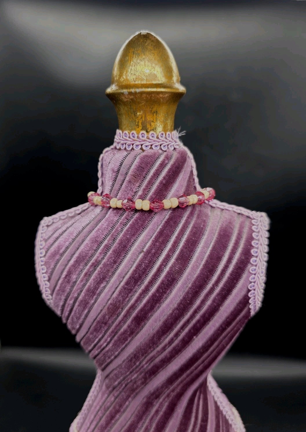 Vntg Flapper Style Table Top Bust Form Purple Velvet Fringe Mannequin 18¼”