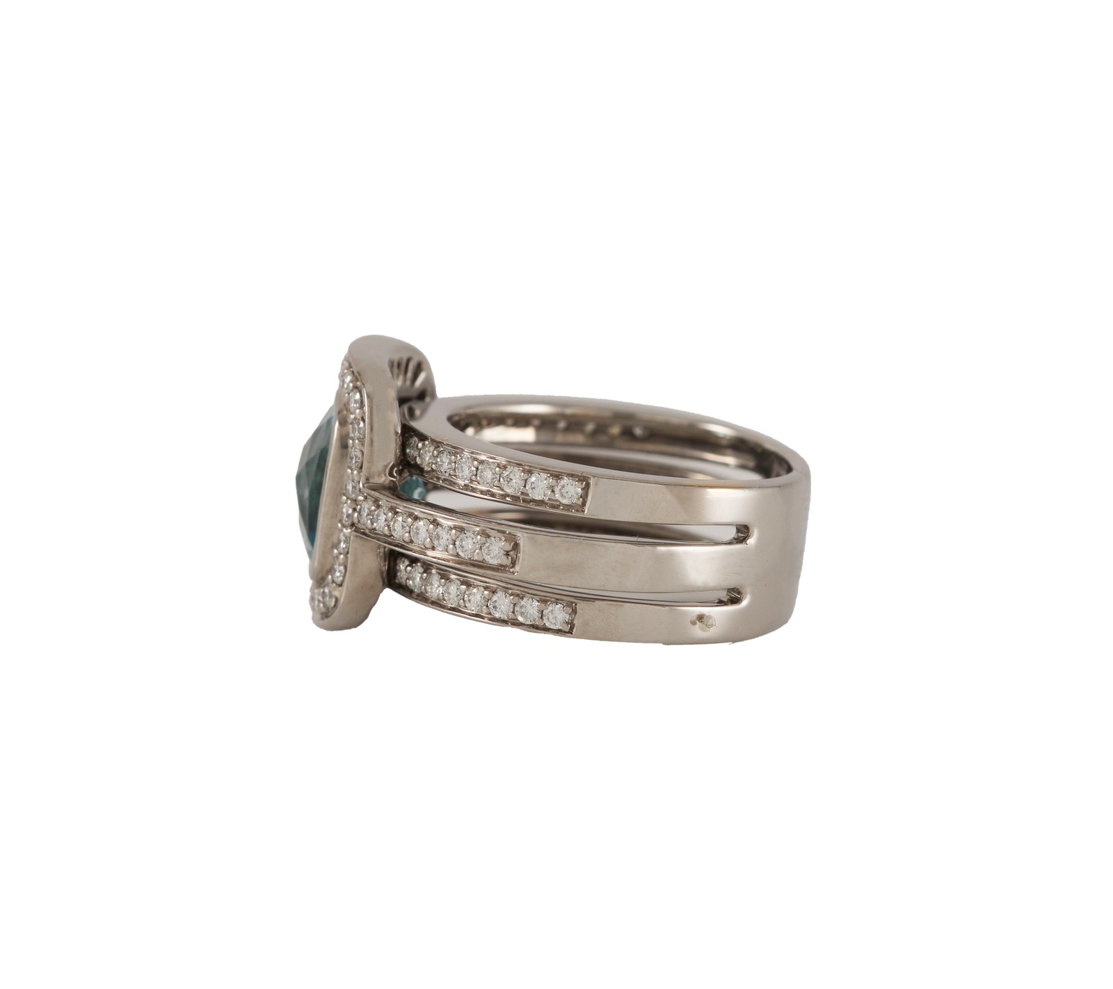 2.85ct Aquamarine and 0.66ctw Diamond Halo Three Row Ring in 18K