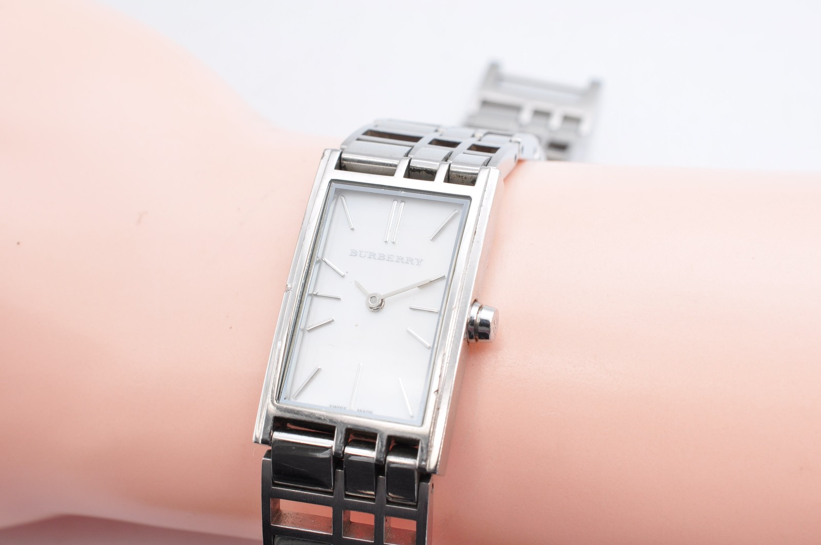 Burberry BU4601 Quartz Watch Square White Dial Silver Women Swiss Auth w-1389