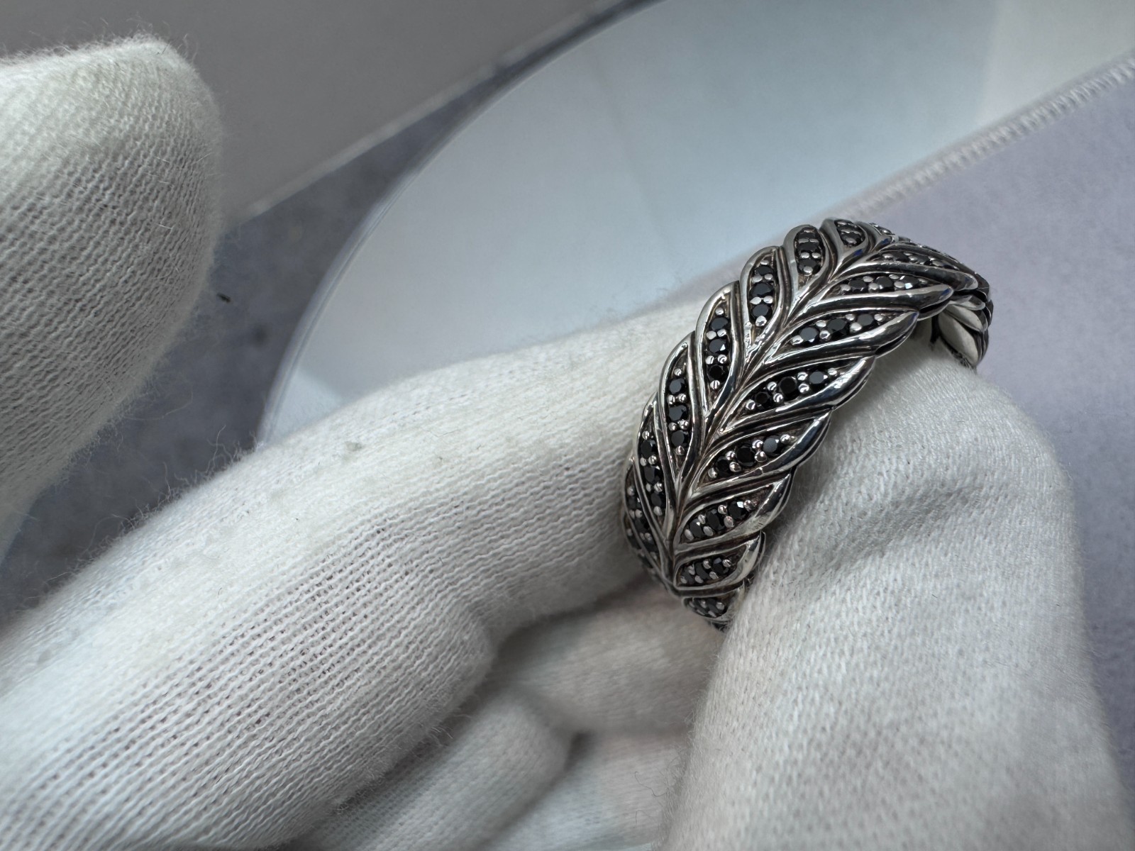 David Yurman Sterling Silver Men’s Diamond Chevron Pave Band Ring 9mm – Size 11