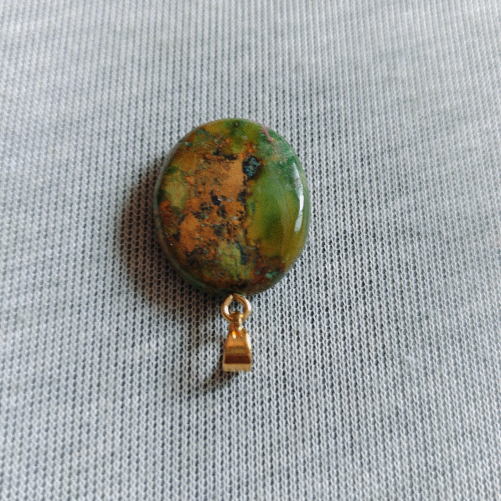 Natural Green Tibetan Turquoise Oval Bead Brass Pendant Handmade Boho Gift