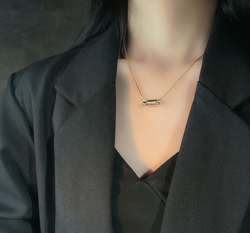 Punk Ring Spring Gold Titanium Pendant Chain Necklace
