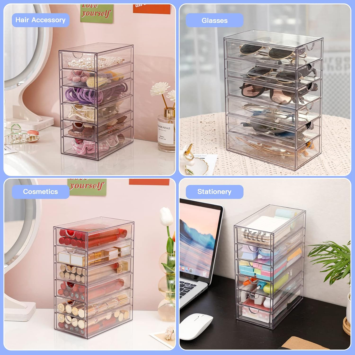 Clear 6-Drawer Hair Accessory Organizer Box – Compact Storage for Home & Office