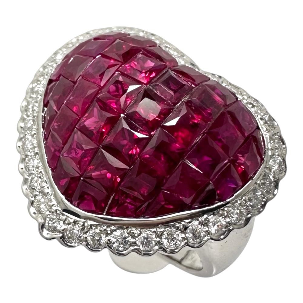US 6.6 heart Ruby (Mystery Setting) 4.90ct diamond Total 0.40ct Ring K18WG w…