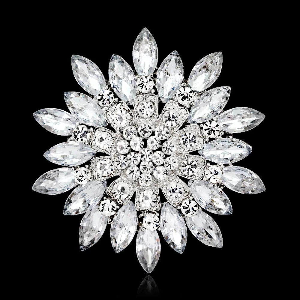 Luxury Sunflower Brooch Rhinestone Crystal Yellow Flower Pin Jewelry Summer Gift