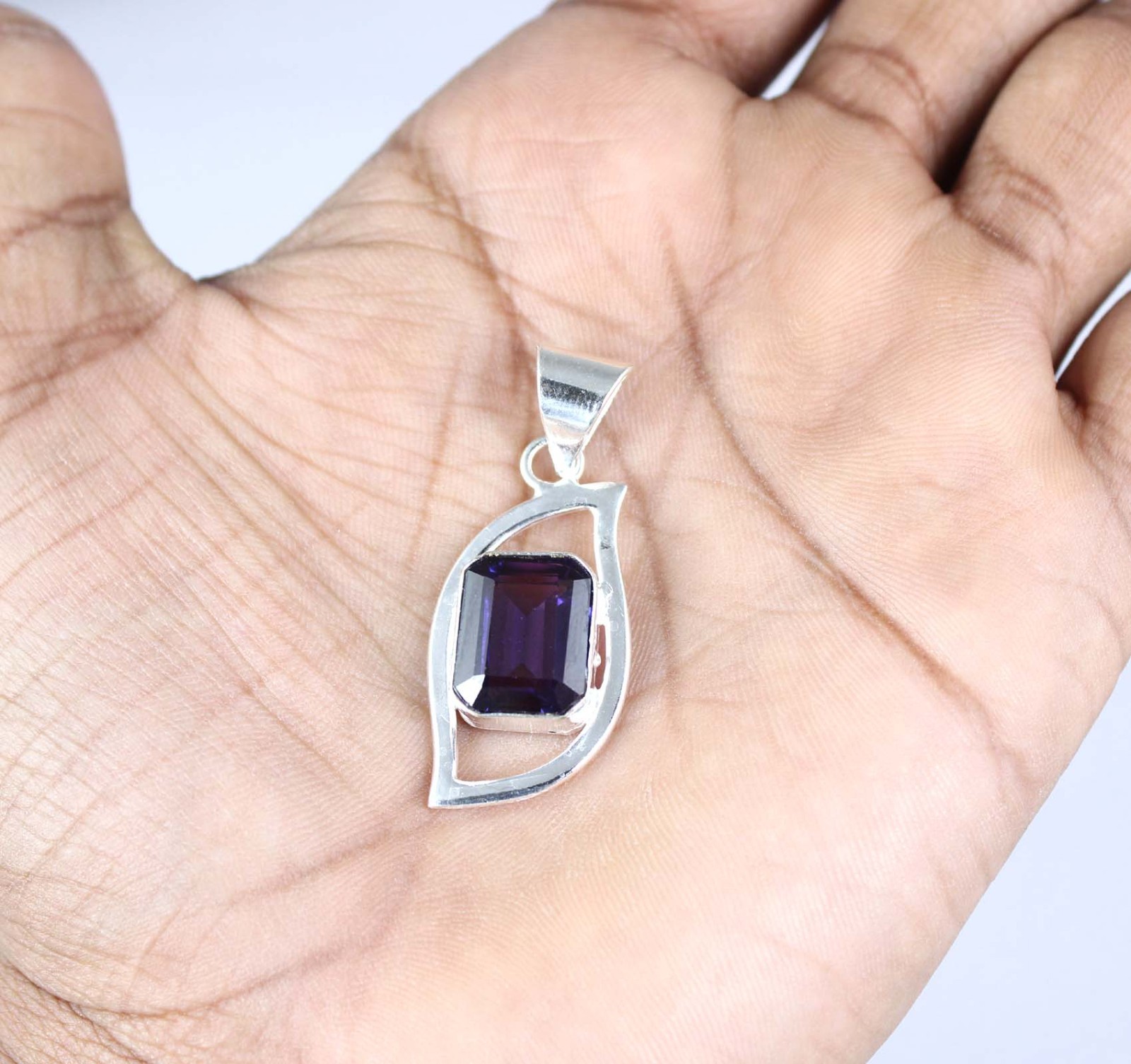11.67 Ct Natural Boysenberry Sapphire Emerald Cut Gemstone Men’s Wedding Pendant
