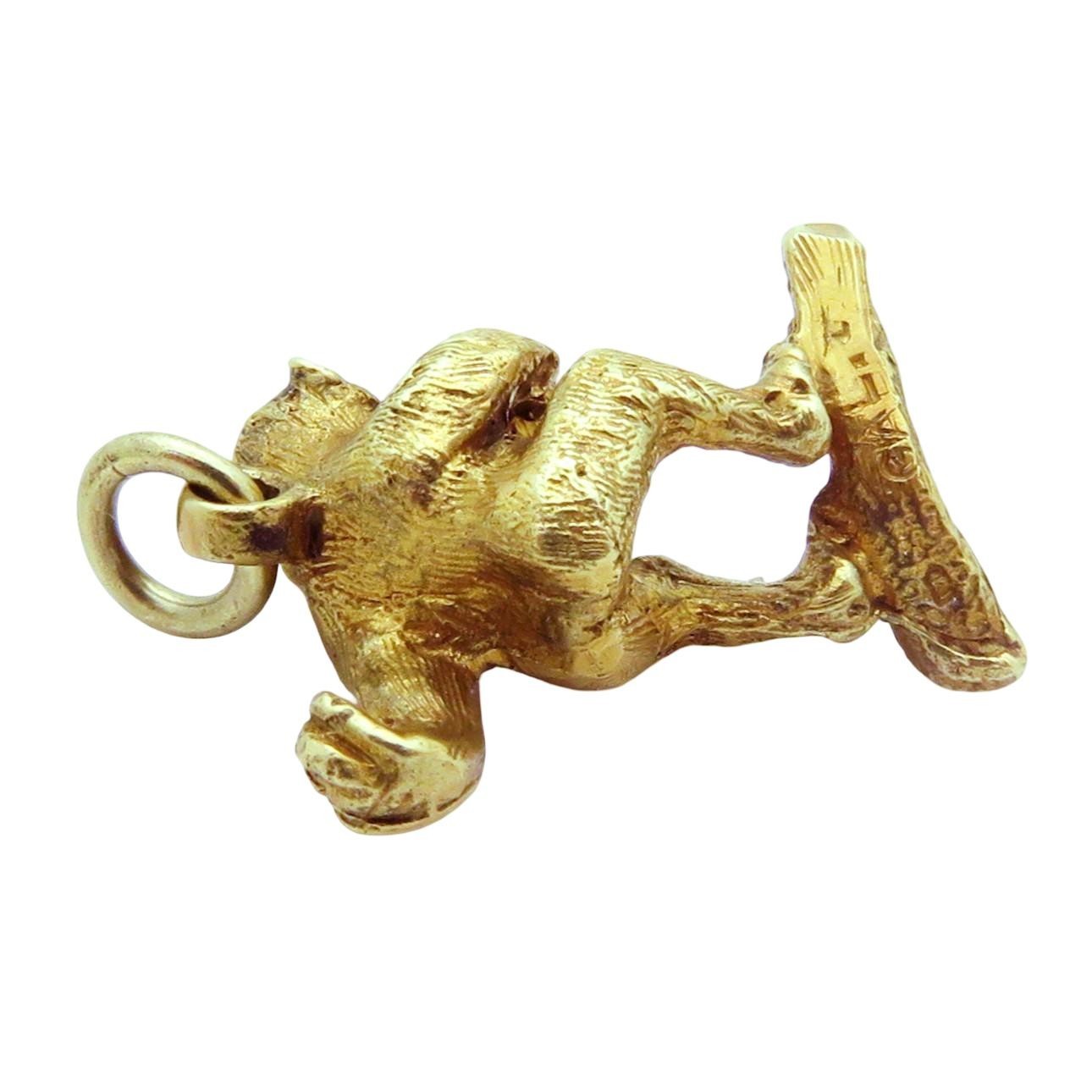 Rare Vintage 14K Gold 3D Monkey on Branch Eating a Banana Charm Ireland 1962
