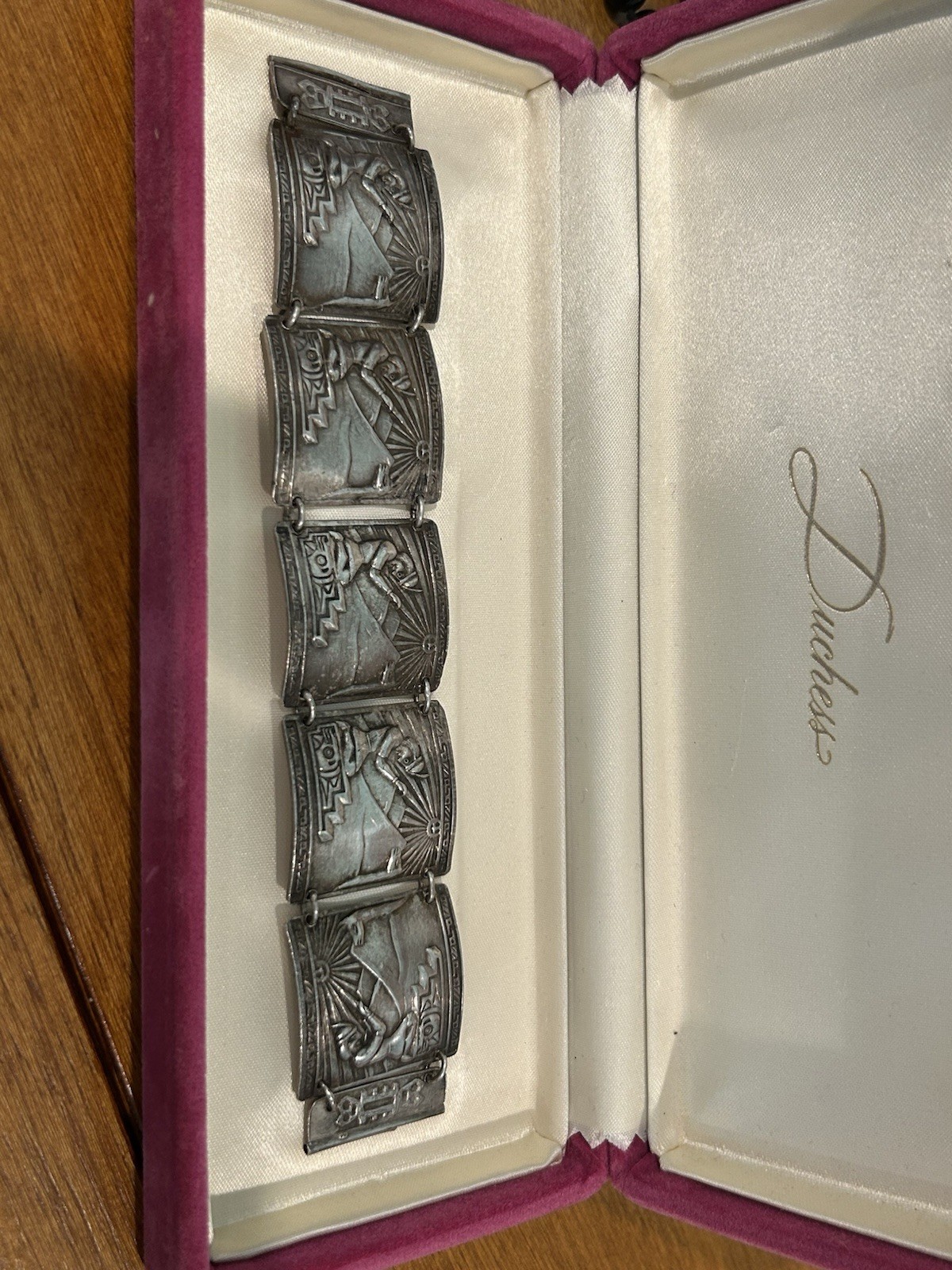 Vintage Peru 900 Silver Inca Panel Bracelet 56.7g Muna Industria Peruana 7”