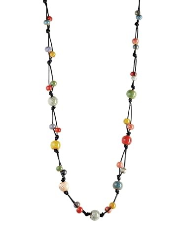 Hippie Bohemian Colorful Ceramic Bead Long Strand Necklace, Boho Hippie S01