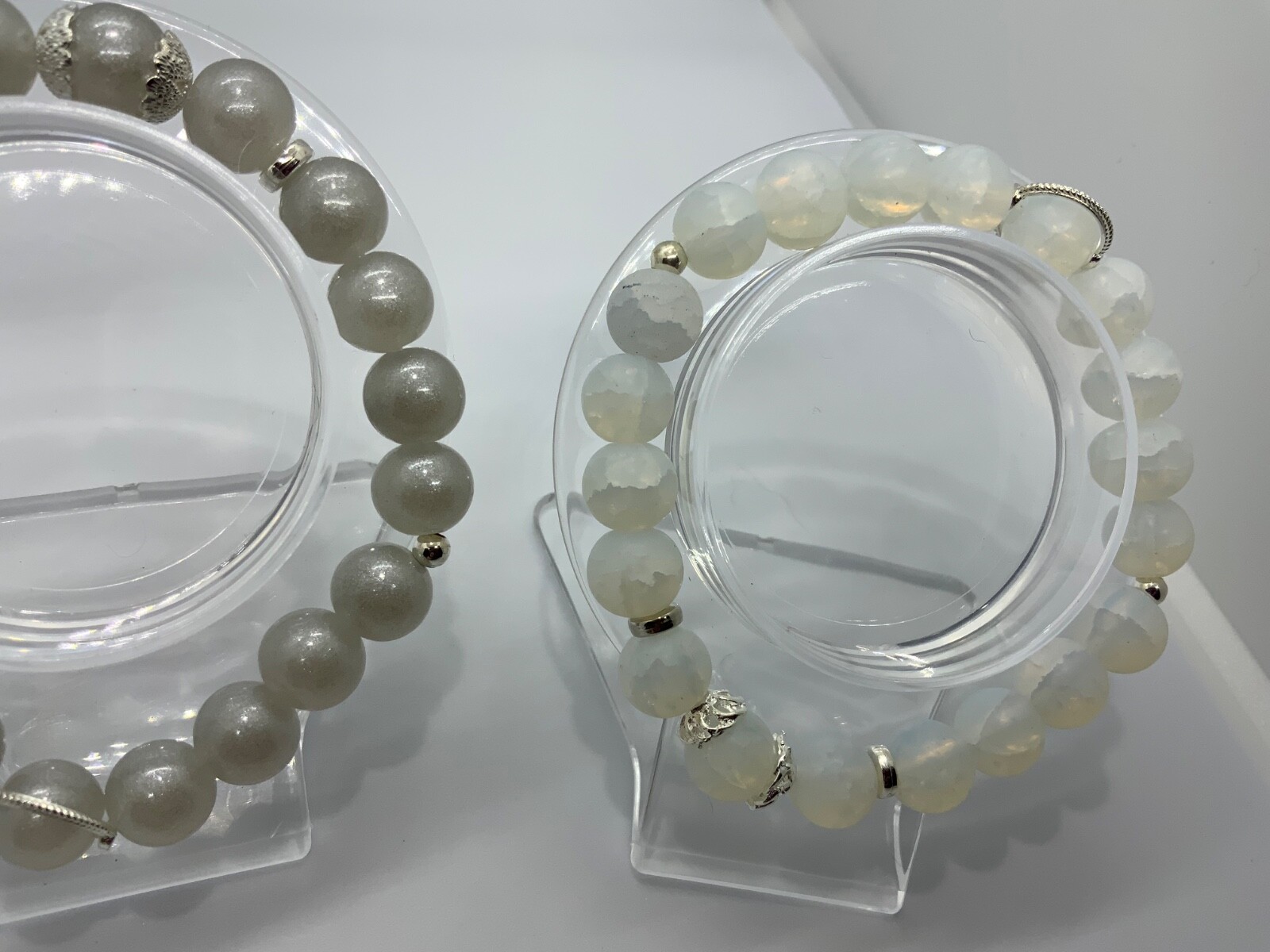 Lot of 3 Glass 9.5-10mm Bead Bracelet Jewelry Holiday 7.5in-9.5in